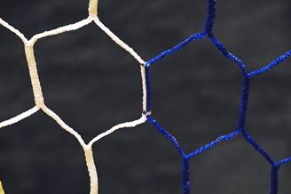 Afbeelding van HEXAGONALE doelnet voor kooi-vormige voetbaldoelen "World Cup" BLAUW & WIT