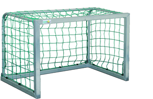 But d'entraînement aluminium MINI 120 x 80 cm, profondeur 80 cm avec support de filet et tube de sol. Complet de filet en polypropylène haute résistance de 3 mm. Maillage de 10 cm