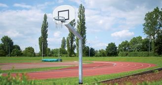 Système de basket Big Duty avec panneau arrière en aluminium rond 120 x 90 cm